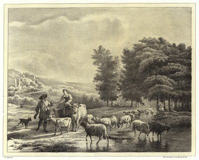 Landschap met herders en dieren door Balthasar Paul Ommeganck